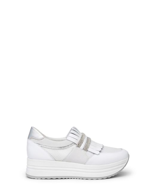 Nero Giardini White Kiltie Fringe Platform Sneaker