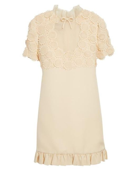 Valentino Garavani Natural Floral Appliqué Crepe Couture Minidress