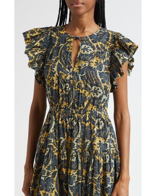 Ulla Johnson Green Kairi Flutter Sleeve Midi Dress