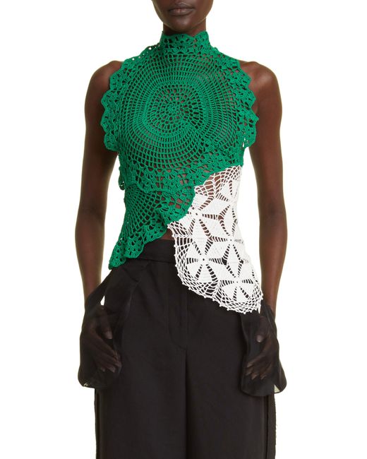 The Row Green Christa Asymmetric Crochet Top