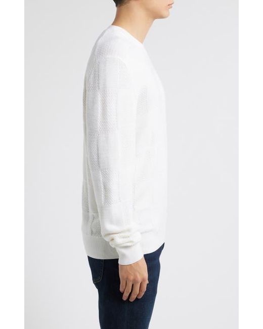 Bugatchi White Jacquard Check Merino Wool Sweater for men