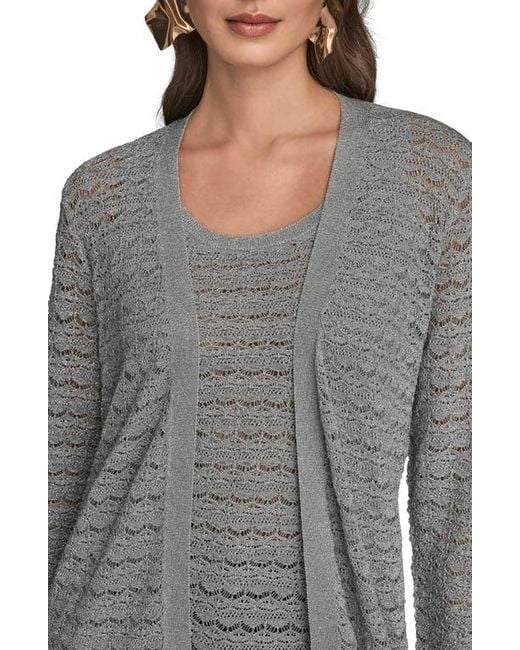 Donna Karan Gray Metallic Open Cardigan