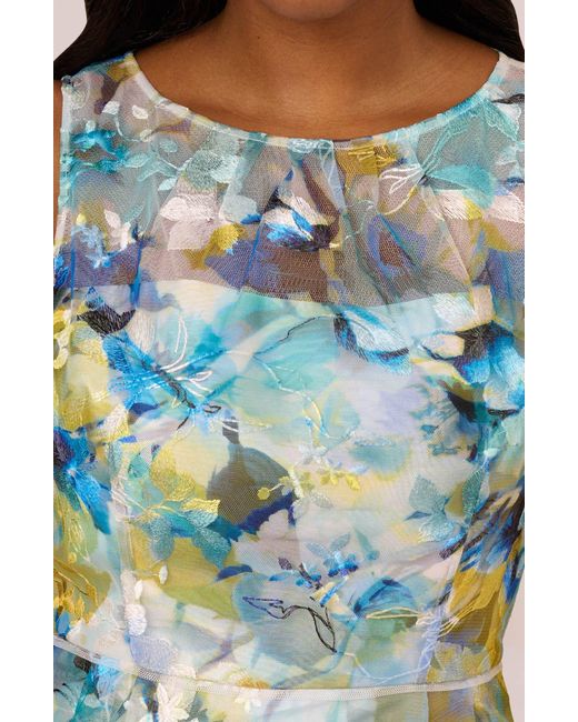 Adrianna Papell Blue Floral Embroidered Fit & Flare Dress