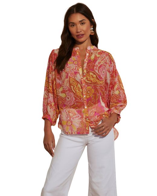 Vici Collection Red maggie Floral Chiffon Button-up Shirt