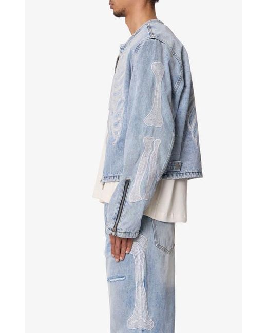 MNML Blue Skeleton Denim Moto Jacket for men