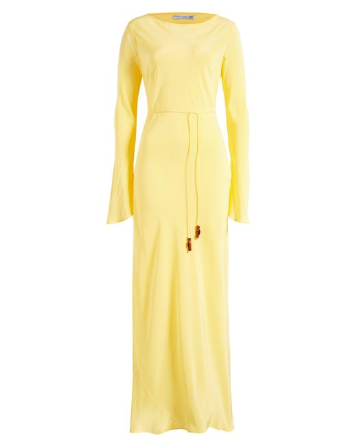 Faithfull The Brand Yellow Bellini Long Sleeve Silk Crepe Maxi Dress