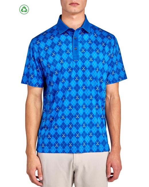 Con.struct Blue Regular Fit Golf Club Argyle Print Recycled Performance Golf Polo for men