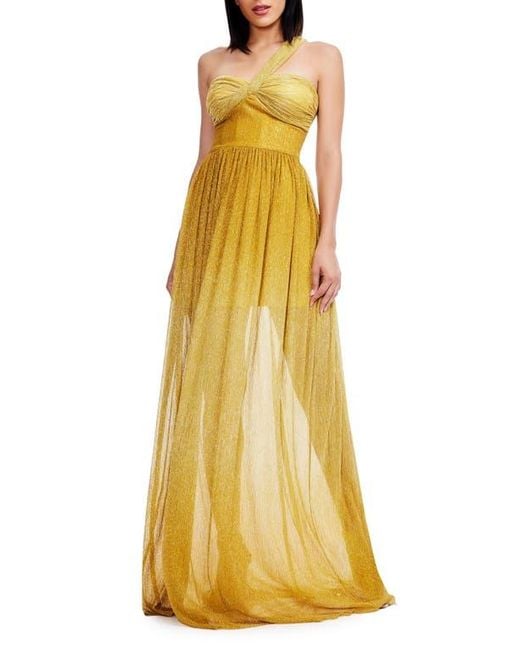 Dress the Population Yellow Idalia Metalllic Ombré One-Shoulder Gown