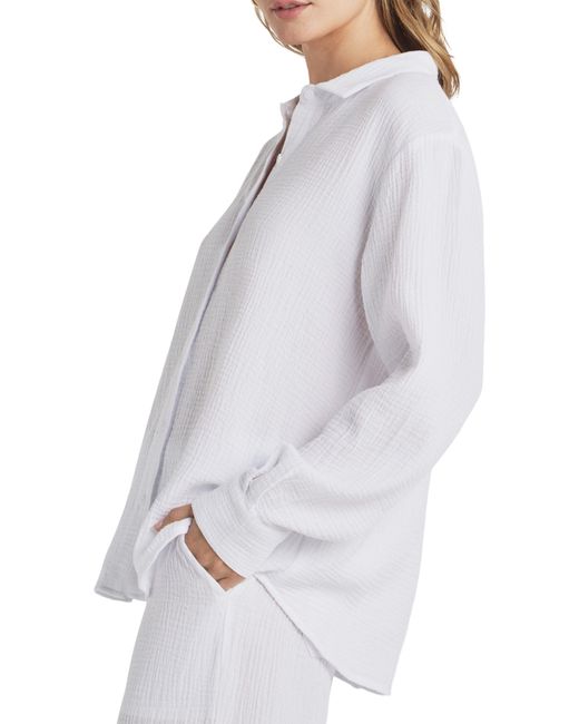 Splendid White Adele Oversize Cotton Gauze Button-up Shirt