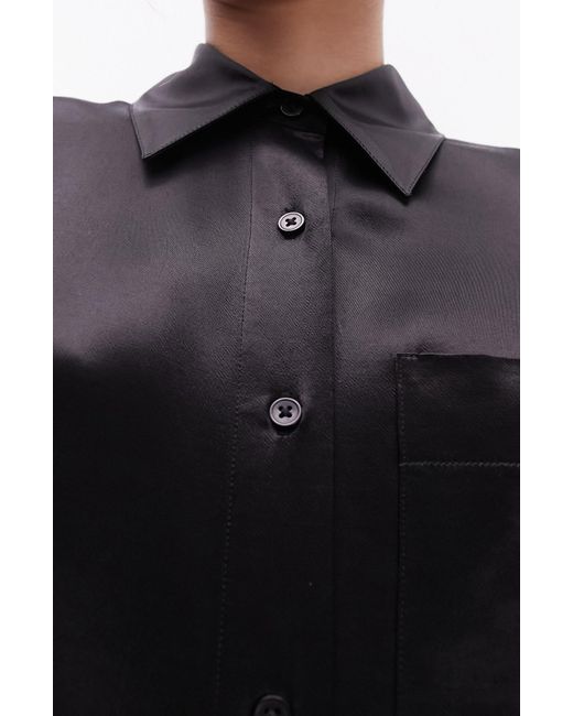 TOPSHOP Black Oversize Satin Button-up Shirt