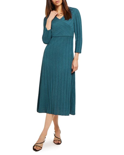 Misook Blue Textural Stripe Midi Sweater Dress