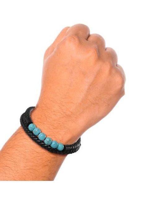 Lucky Brand Black Leather & Beaded Bracelet for men