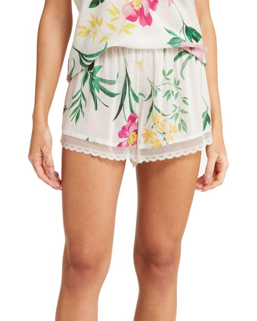 Etam Green Orchid Lace Trim Floral Pajama Shorts