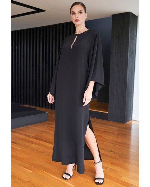 ocean + main Black Kimono Sleeve Silk Dress
