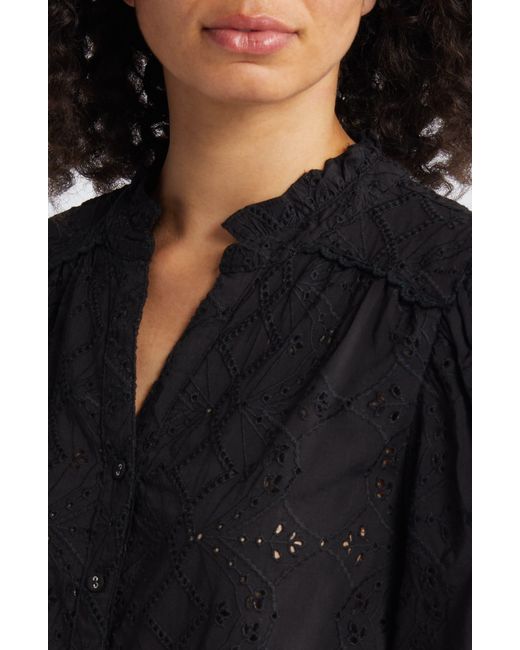 Wit & Wisdom Black Embroidered Eyelet Button-up Shirt