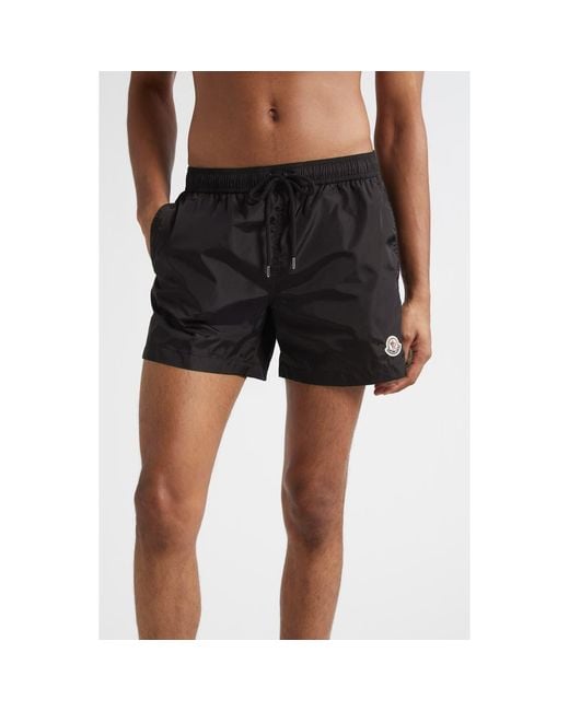 Moncler Black Logo Patch Swim Trunks for men
