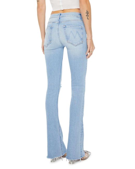 Mother Blue Runaway Frayed Hem Skinny Flare Jeans