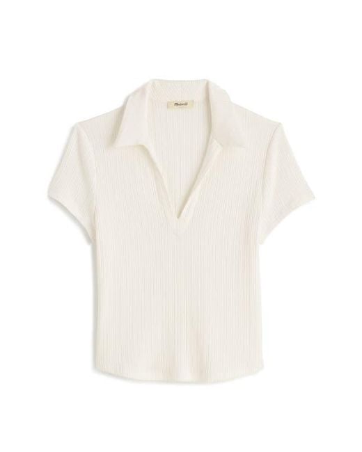 Madewell White V-Neck Rib Polo Top