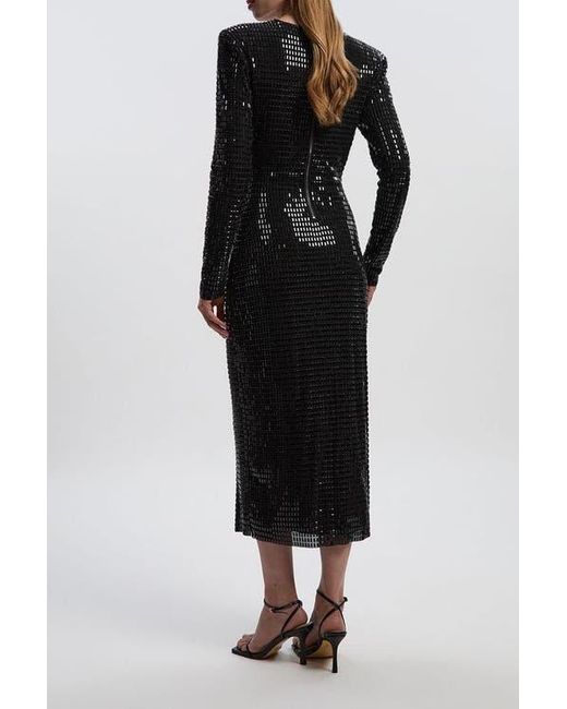black long sleeve plunge midi dress Clothing: Midi Dresses: 'Loula' Black Plunge Knit Midi Dress