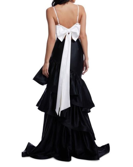 Dress the Population Black Clarice Tiered Ruffle Satin Gown