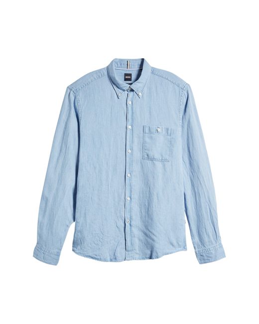 Boss Blue Roan Chambray Button-down Shirt for men