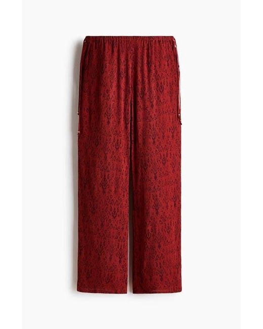 H&M Red Viscose Drawstring Trousers