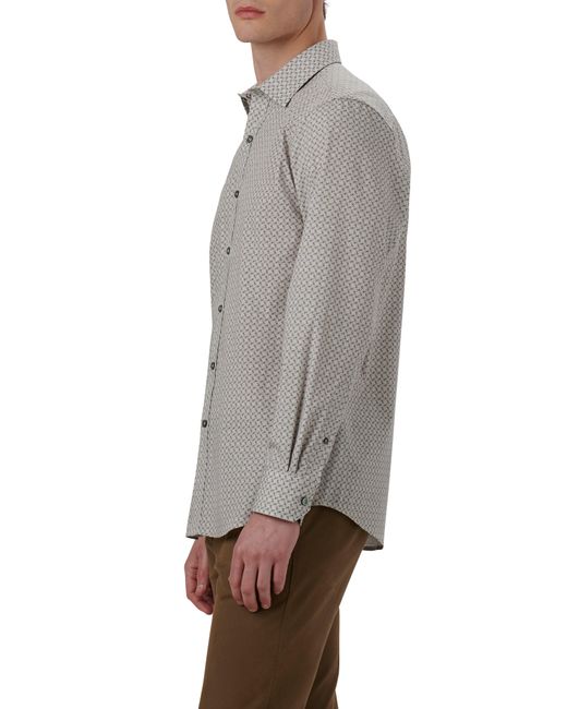 Bugatchi Gray Julian Shaped Fit Geometric Print Stretch Cotton Button-up Shirt for men