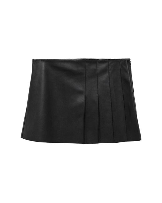 Mango Black Pleated Faux Leather Miniskirt