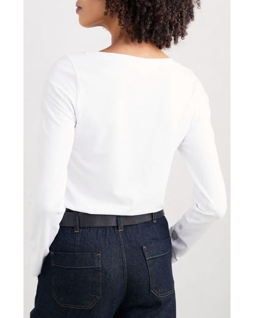 Seasalt Cornwall White Easel Long Sleeve Stretch Organic Cotton Top