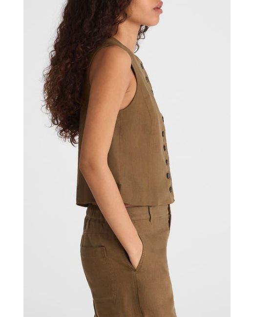 Madewell Brown Button Front Linen Shell Top