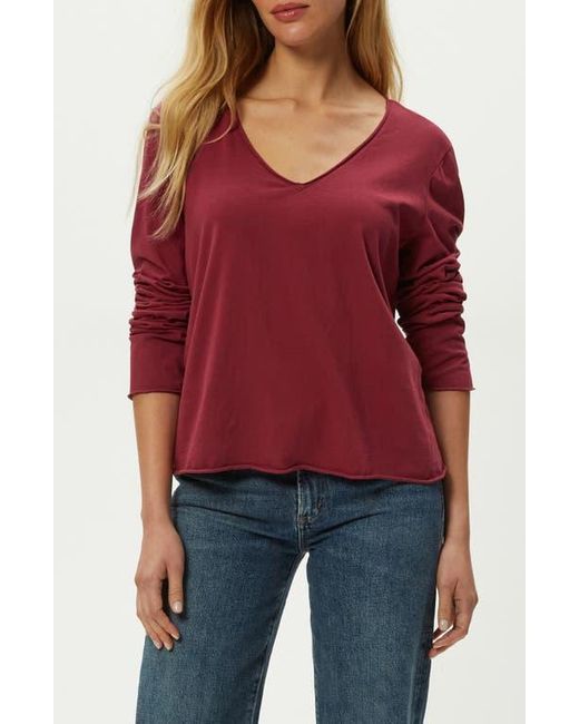 Michael Stars Red Kailee Long Sleeve V-Neck Cotton T-Shirt