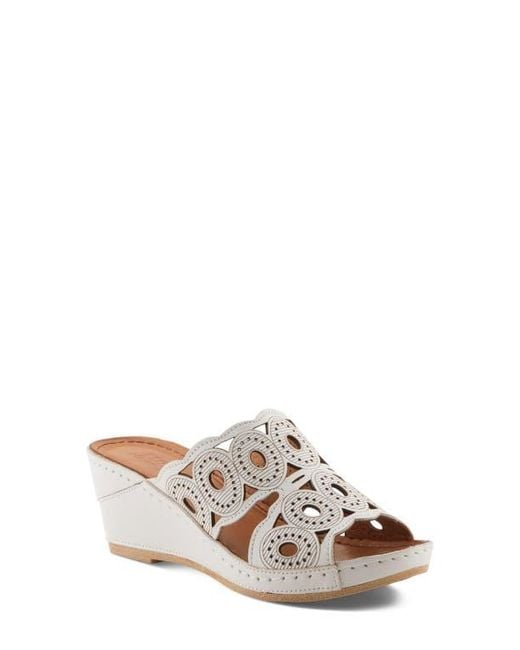 Spring Step White Labarnas Platform Wedge Slide Sandal