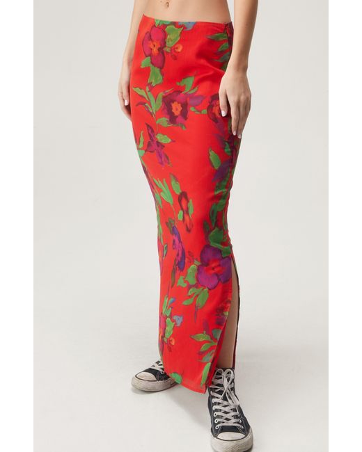 Nasty Gal Red Floral Maxi Skirt
