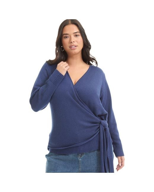 June + Vie Blue Wrap-Front Cardigan