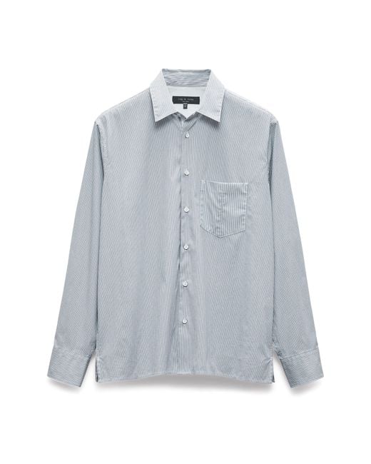 Rag & Bone Blue Dalton Mixed Stripe Hemp & Cotton Button-up Shirt for men