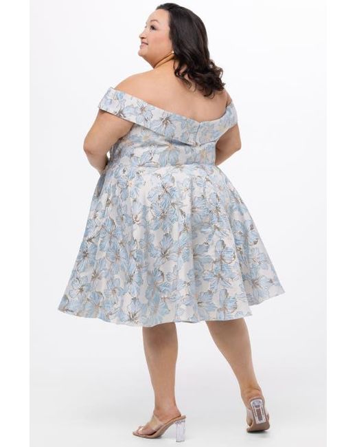 Celebrations by Sydneys Closet Blue Off-The-Shoulder Brocaade Plus Size Party Dress