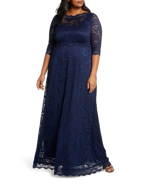 Kiyonna Leona Lace Evening Gown in Blue | Lyst