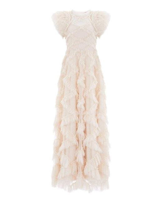 Needle & Thread Natural Genevieve Ruffle Short Sleeve Maxi Gown