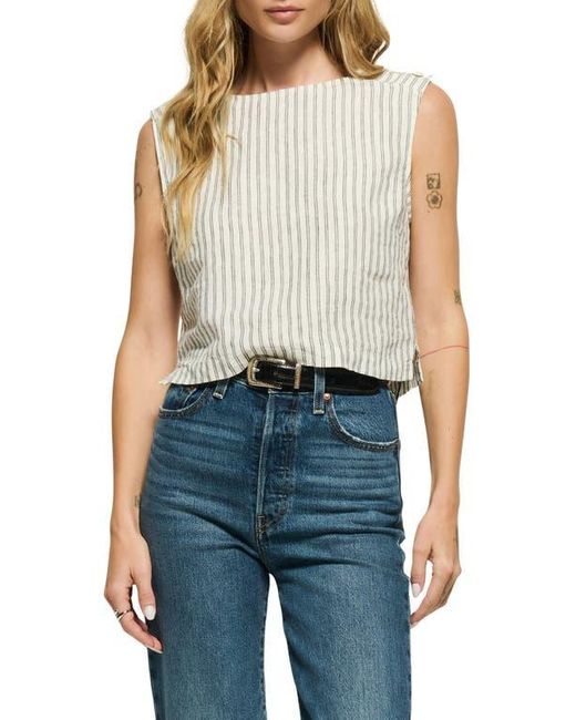 Nation Ltd Blue Cara Stripe Button Shoulder Linen Tank
