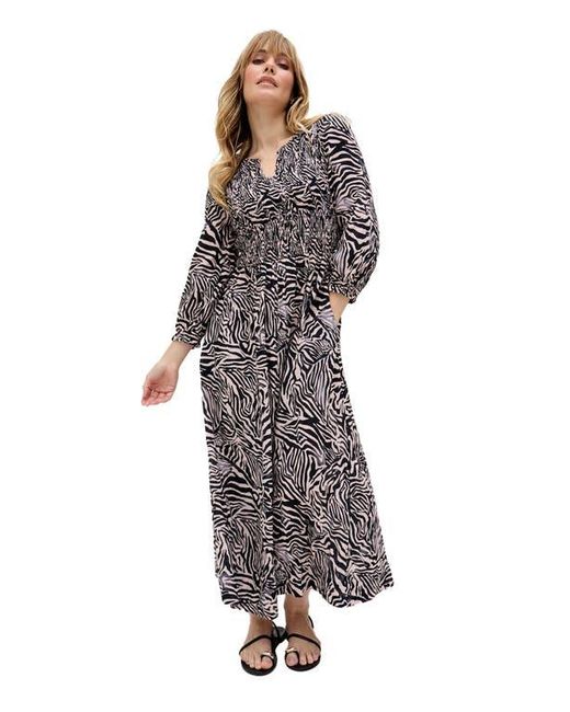 Raffya Black Paulina Shirred Bodice Zebra Print Maxi Dress