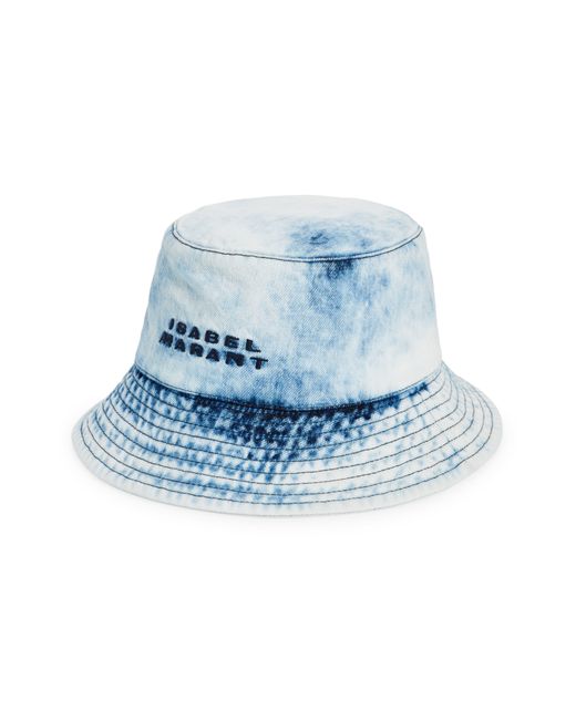 Isabel Marant Blue Giorgia Embroidered Acid Wash Denim Bucket Hat