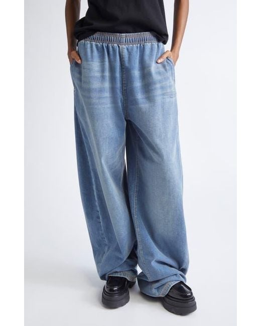 Alexander Wang Elastic Waist Brushed Denim Sweatpants in Blue | Lyst
