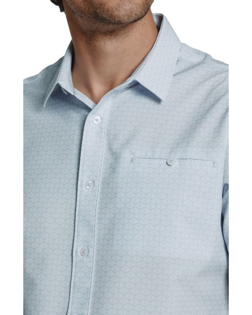 7 Diamonds Blue Palm Leaf Print Short Sleeve Performance Button-up Shirt for men