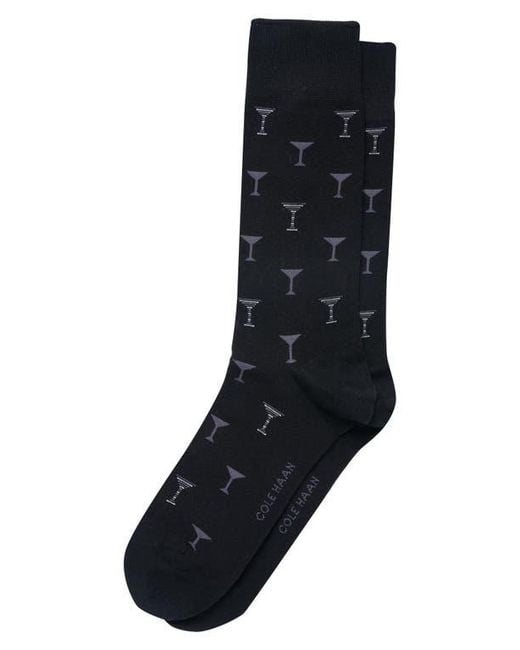 Cole Haan Black Martini Glass Dress Socks for men