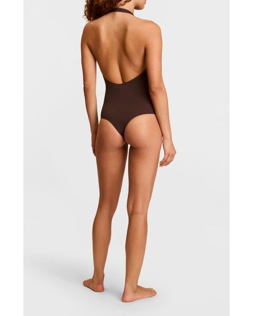 Commando Brown Plunge Halter Neck Bodysuit