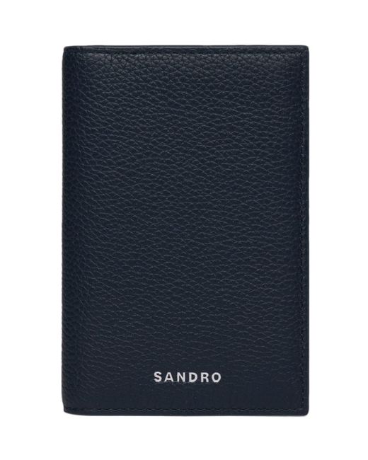 Sandro Blue Grained Leather Folding Card Holder for men