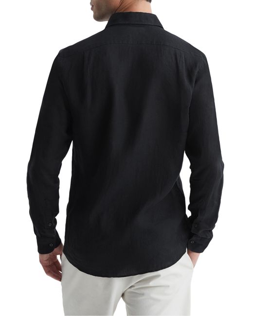 Reiss Black Ruban Linen Button-up Shirt for men