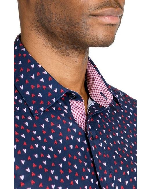 Con.struct Blue Slim Fit Mini Hearts Recycled 4-Way Stretch Performance Long Sleeve Shirt for men