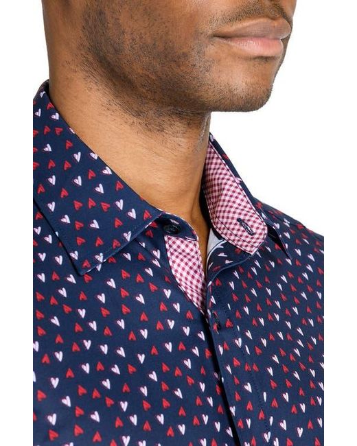 Con.struct Blue Slim Fit Mini Hearts Recycled 4-Way Stretch Performance Long Sleeve Shirt for men