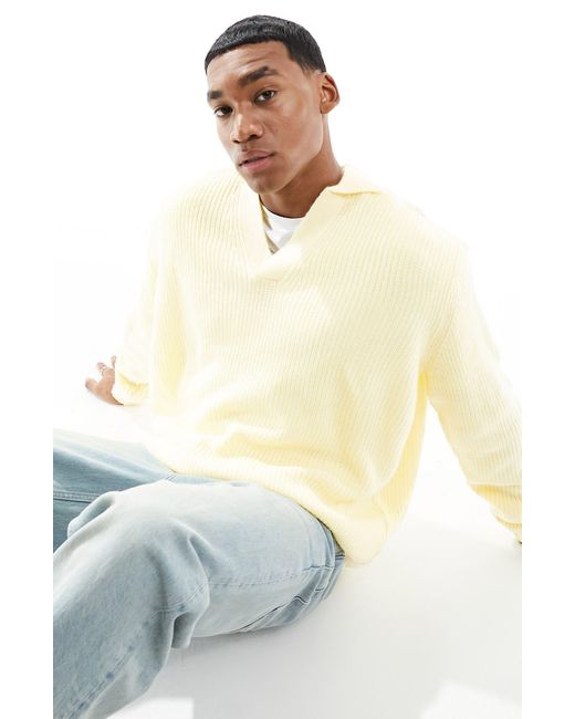 ASOS White Johnny Collar Oversize Fisherman Sweater for men